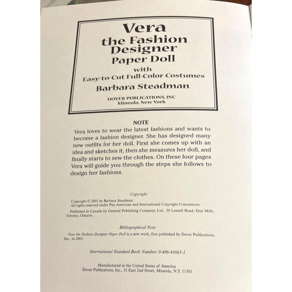 Vera The Fashion Designer Paper Doll Book With Easy-To-Cut Full-Color Costume VT - Picture 3 of 5